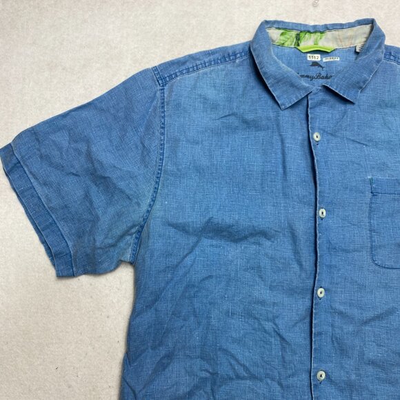 Tommy Bahama Linen Shirt L Blue Relax Short Sleeve Blue Beach Button Up - Picture 9 of 12